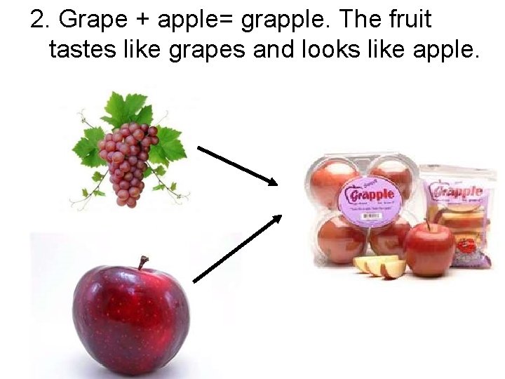 2. Grape + apple= grapple. The fruit tastes like grapes and looks like apple.