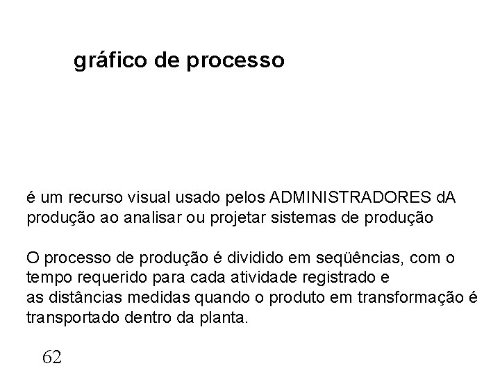 gráfico de processo é um recurso visual usado pelos ADMINISTRADORES d. A produção ao