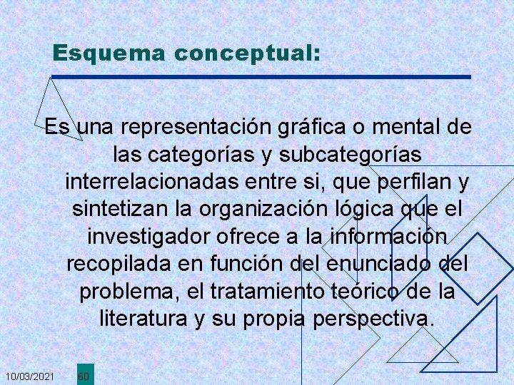 Esquema conceptual: Es una representación gráfica o mental de las categorías y subcategorías interrelacionadas