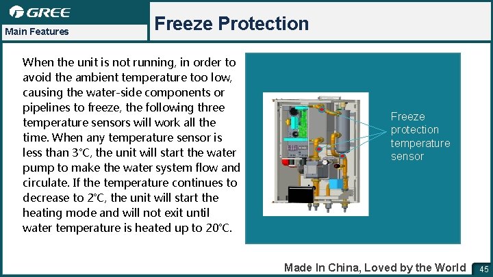 Main Features Freeze Protection When the unit is not running, in order to avoid