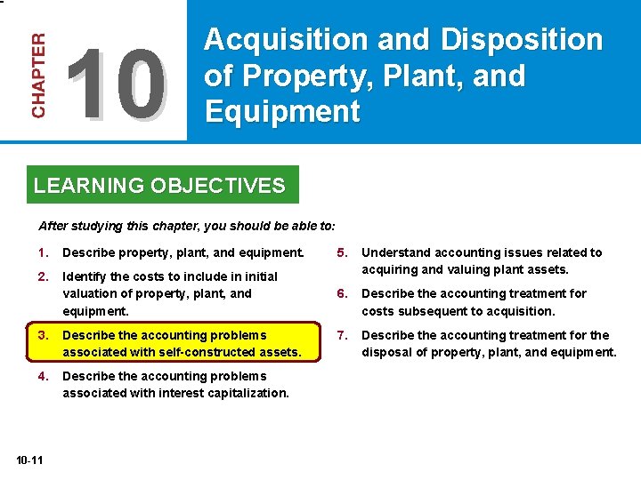 10 Acquisition and Disposition of Property, Plant, and Equipment LEARNING OBJECTIVES After studying this