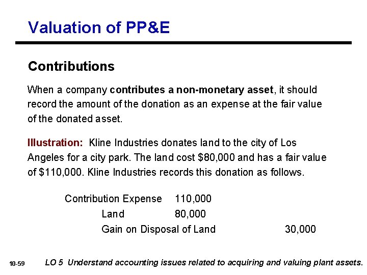 Valuation of PP&E Contributions When a company contributes a non-monetary asset, it should record