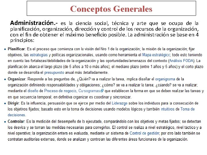 Conceptos Generales Administración. - es la ciencia social, técnica y arte que se ocupa