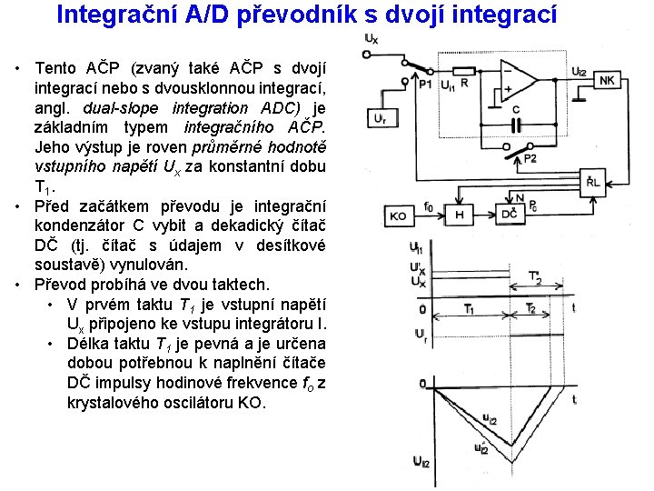 Integrační A/D převodník s dvojí integrací • Tento AČP (zvaný také AČP s dvojí