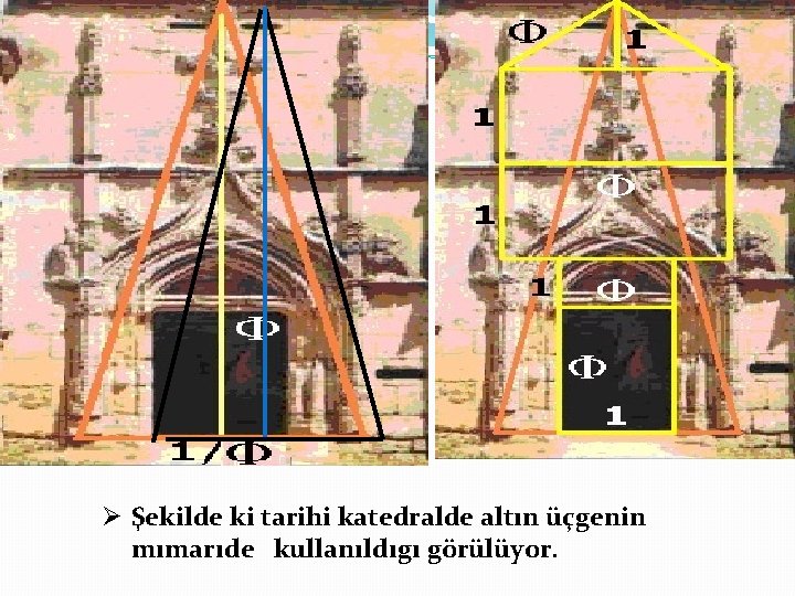 Ø Şekilde ki tarihi katedralde altın üçgenin mımarıde kullanıldıgı görülüyor. Ø Şekilde ki tarihi katedralde altın üçgenin mımarıde kullanıldıgı görülüyor.
