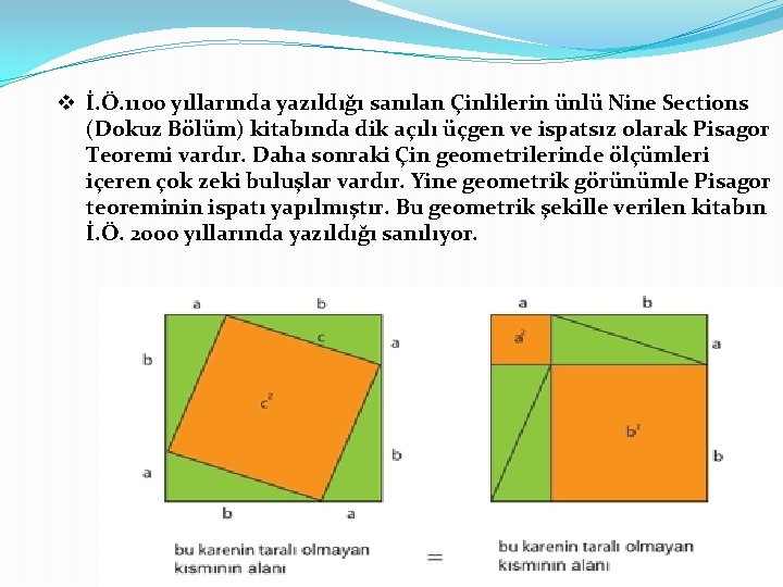 v İ. Ö. 1100 yıllarında yazıldığı sanılan Çinlilerin ünlü Nine Sections (Dokuz Bölüm) kitabında v İ. Ö. 1100 yıllarında yazıldığı sanılan Çinlilerin ünlü Nine Sections (Dokuz Bölüm) kitabında