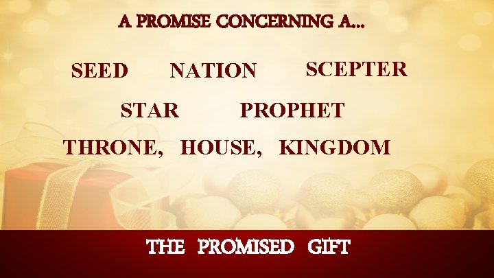 A PROMISE CONCERNING A… SEED NATION STAR SCEPTER PROPHET THRONE, HOUSE, KINGDOM THE PROMISED