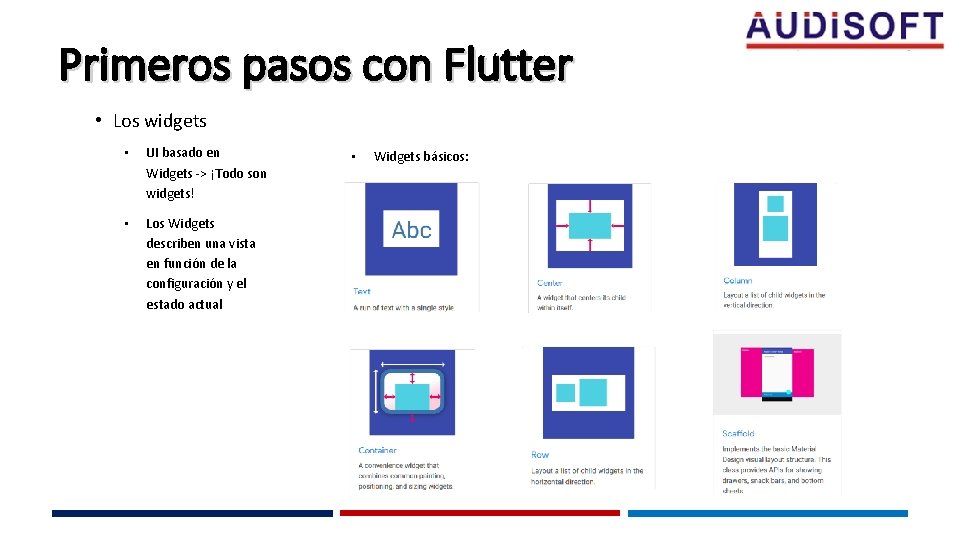 Primeros pasos con Flutter • Los widgets • UI basado en Widgets -> ¡Todo