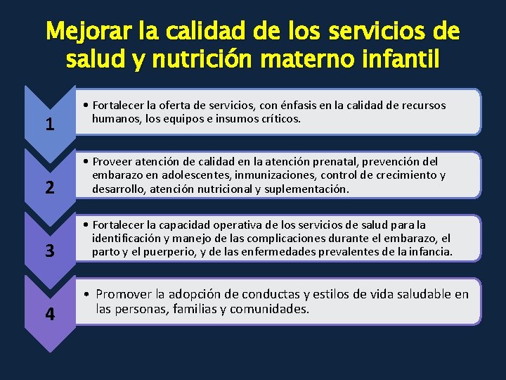 Mejorar la calidad de los servicios de salud y nutrición materno infantil 1 •