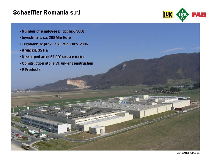 Schaeffler Romania s. r. l • Number of employees: approx. 3000 • Investment: ca.