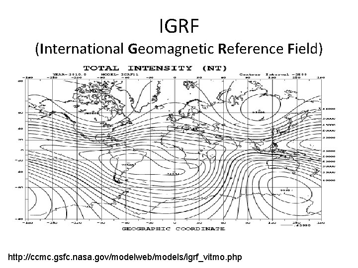 IGRF (International Geomagnetic Reference Field) http: //ccmc. gsfc. nasa. gov/modelweb/models/igrf_vitmo. php 