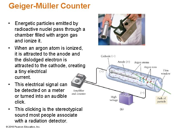 Geiger-Müller Counter • Energetic particles emitted by radioactive nuclei pass through a chamber filled