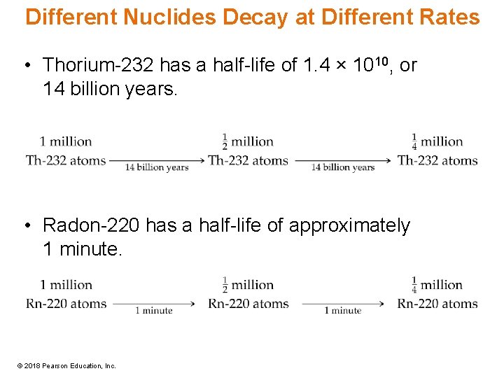 Different Nuclides Decay at Different Rates • Thorium-232 has a half-life of 1. 4