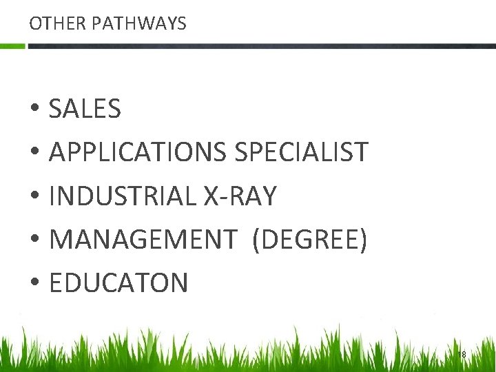 OTHER PATHWAYS • SALES • APPLICATIONS SPECIALIST • INDUSTRIAL X-RAY • MANAGEMENT (DEGREE) •