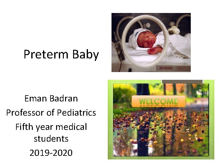 Preterm Baby Eman Badran Professor of Pediatrics Fifth year medical students 2019 -2020 