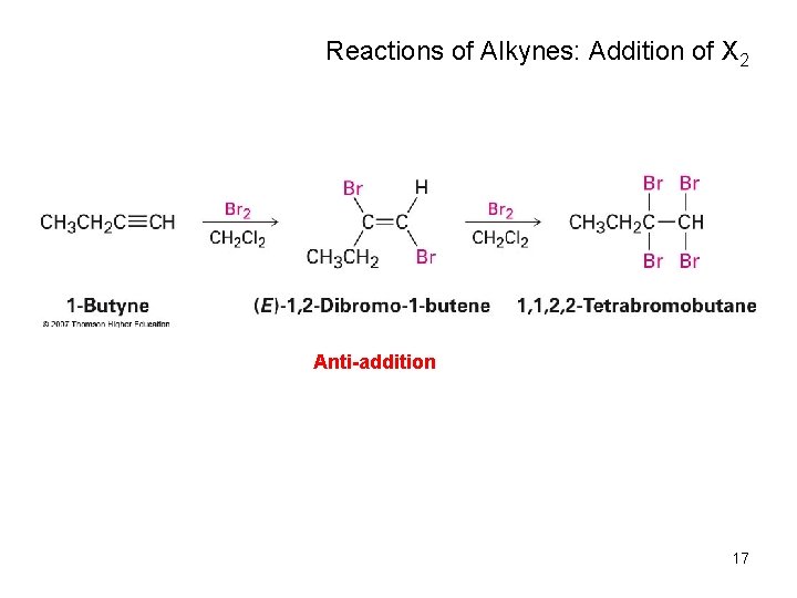 Reactions of Alkynes: Addition of X 2 Anti-addition 17 
