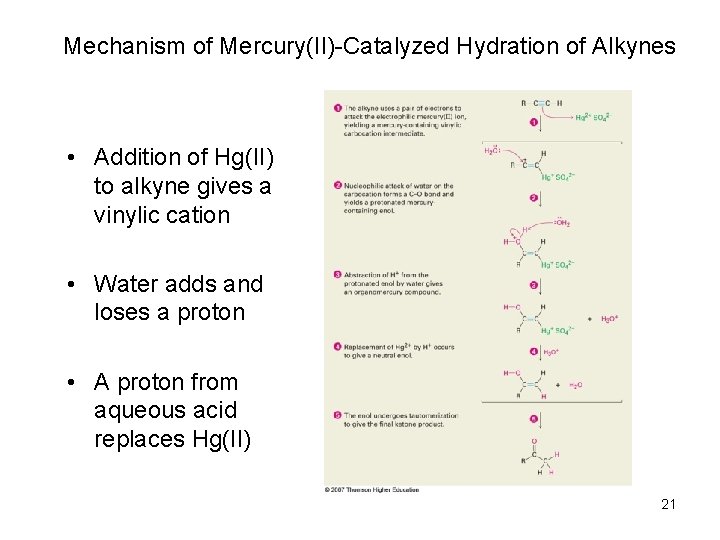 Mechanism of Mercury(II)-Catalyzed Hydration of Alkynes • Addition of Hg(II) to alkyne gives a