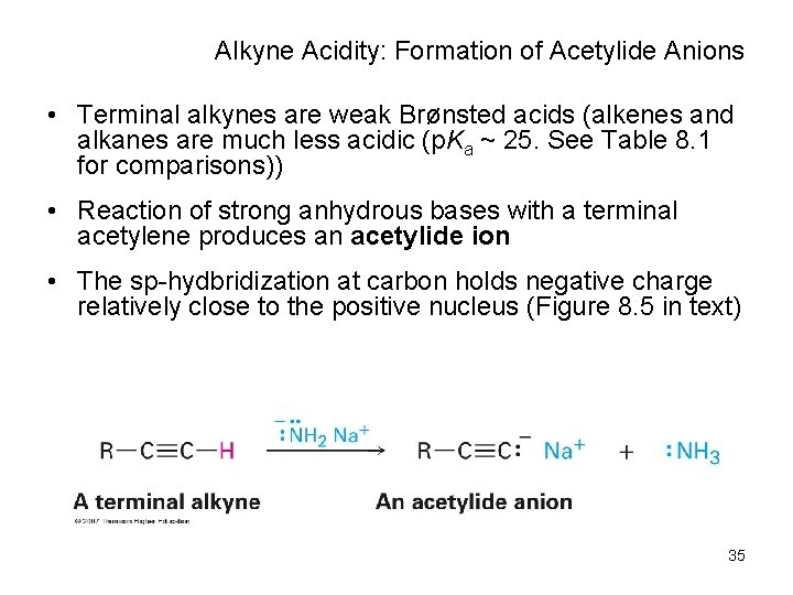 Alkyne Acidity: Formation of Acetylide Anions • Terminal alkynes are weak Brønsted acids (alkenes