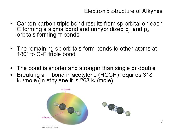 Electronic Structure of Alkynes • Carbon-carbon triple bond results from sp orbital on each