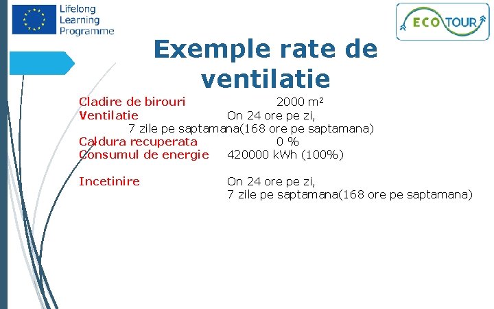 Exemple rate de ventilatie 55 Cladire de birouri 2000 m 2 Ventilatie On 24