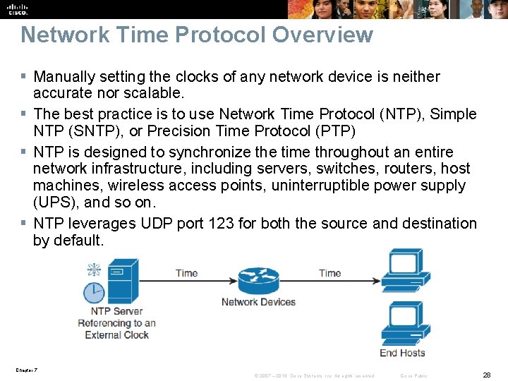 Network Time Protocol Overview § Manually setting the clocks of any network device is