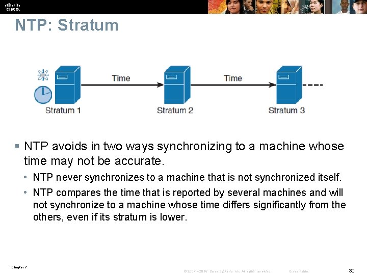 NTP: Stratum § NTP avoids in two ways synchronizing to a machine whose time