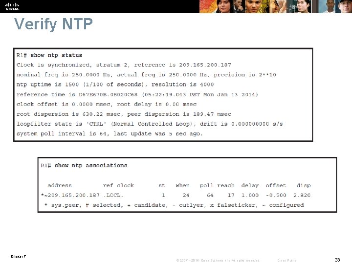 Verify NTP Chapter 7 © 2007 – 2016, Cisco Systems, Inc. All rights reserved.