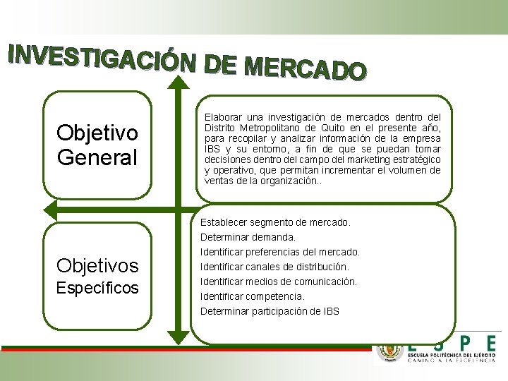 INVESTIGACIÓN DE M ERCADO Objetivo General Elaborar una investigación de mercados dentro del Distrito