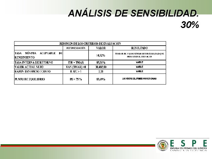 ANÁLISIS DE SENSIBILIDAD. 30% 