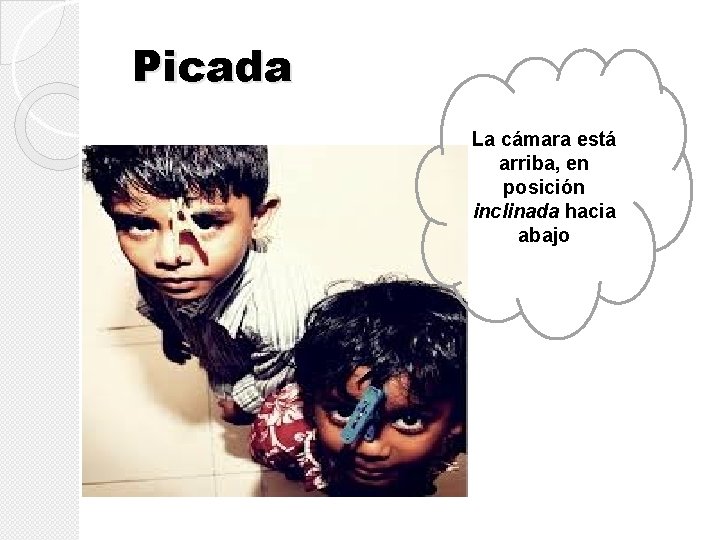 Picada La cámara está arriba, en posición inclinada hacia abajo Picada La cámara está arriba, en posición inclinada hacia abajo
