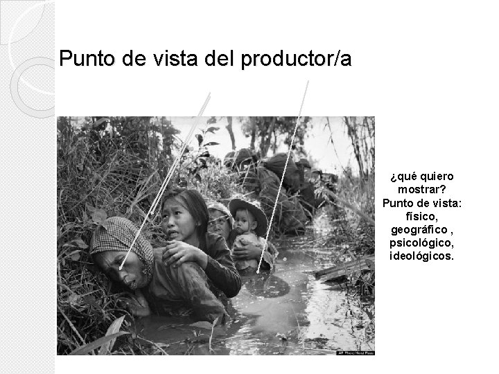 Punto de vista del productor/a ¿qué quiero mostrar? Punto de vista: físico, geográfico , Punto de vista del productor/a ¿qué quiero mostrar? Punto de vista: físico, geográfico ,
