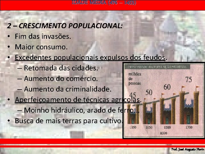 IDADE MÉDIA (476 – 1453) 2 – CRESCIMENTO POPULACIONAL: • Fim das invasões. • IDADE MÉDIA (476 – 1453) 2 – CRESCIMENTO POPULACIONAL: • Fim das invasões. •