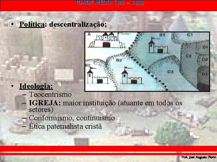 IDADE MÉDIA (476 – 1453) • Política: descentralização; • Ideologia: – Teocentrismo – IGREJA: