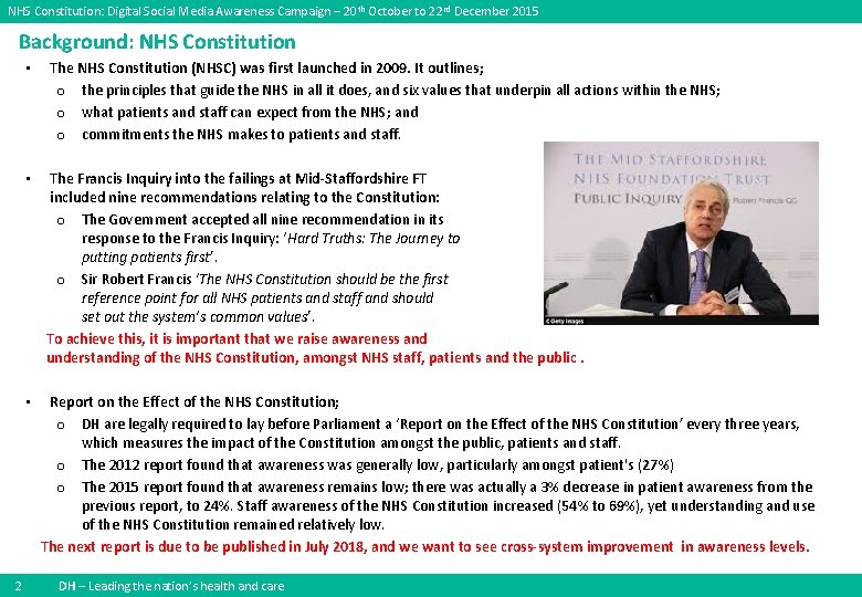 NHS Constitution: Digital Social Media Awareness Campaign – 20 th October to 22 rd