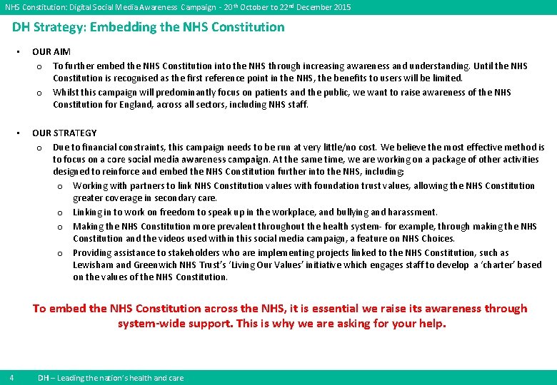 NHS Constitution: Digital Social Media Awareness Campaign - 20 th October to 22 nd