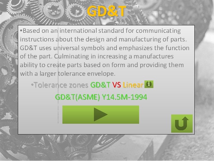 GD&T • Based on an international standard for communicating instructions about the design and