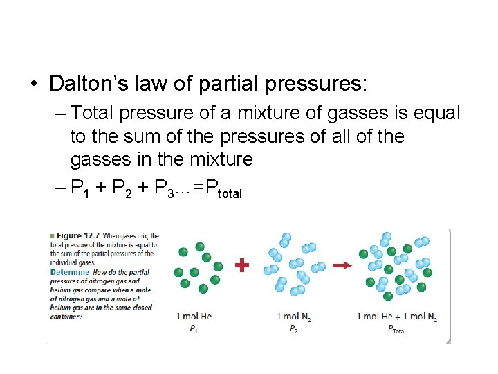  • Dalton’s law of partial pressures: – Total pressure of a mixture of