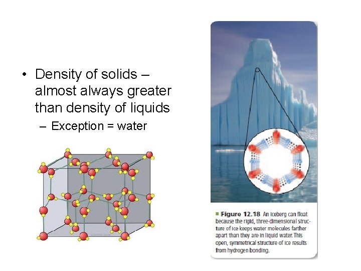  • Density of solids – almost always greater than density of liquids –