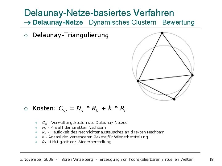 Delaunay-Netze-basiertes Verfahren Delaunay-Netze Dynamisches Clustern Bewertung ¡ Delaunay-Triangulierung ¡ Kosten: Cm = Nn *