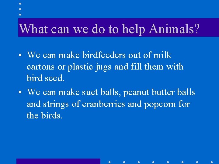 What can we do to help Animals? • We can make birdfeeders out of