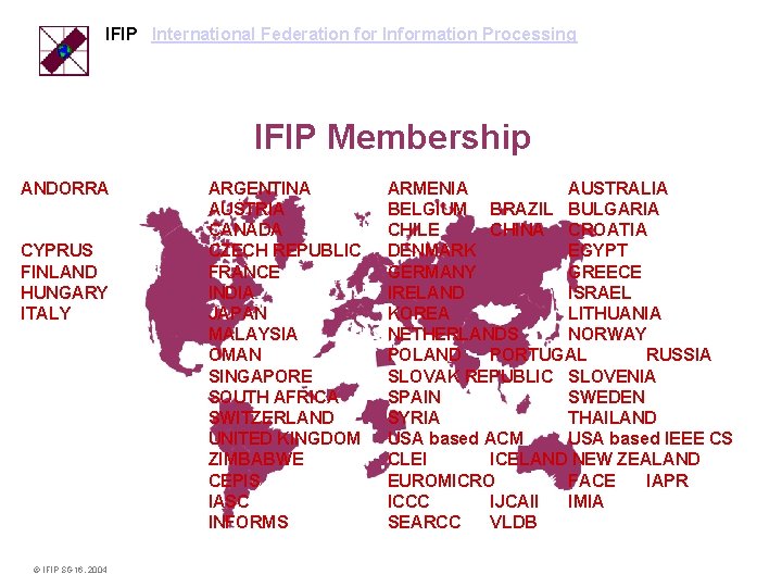 IFIP International Federation for Information Processing IFIP Membership ANDORRA CYPRUS FINLAND HUNGARY ITALY ©