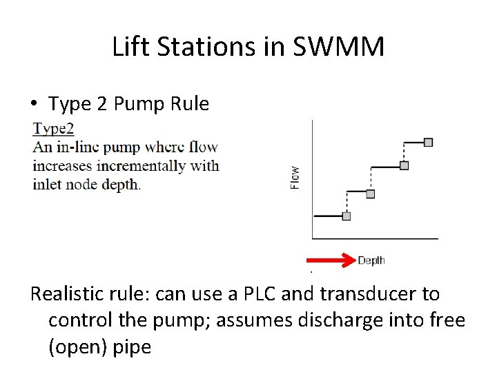Lift Stations in SWMM • Type 2 Pump Rule Realistic rule: can use a