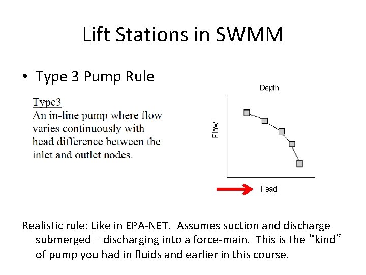 Lift Stations in SWMM • Type 3 Pump Rule Realistic rule: Like in EPA-NET.