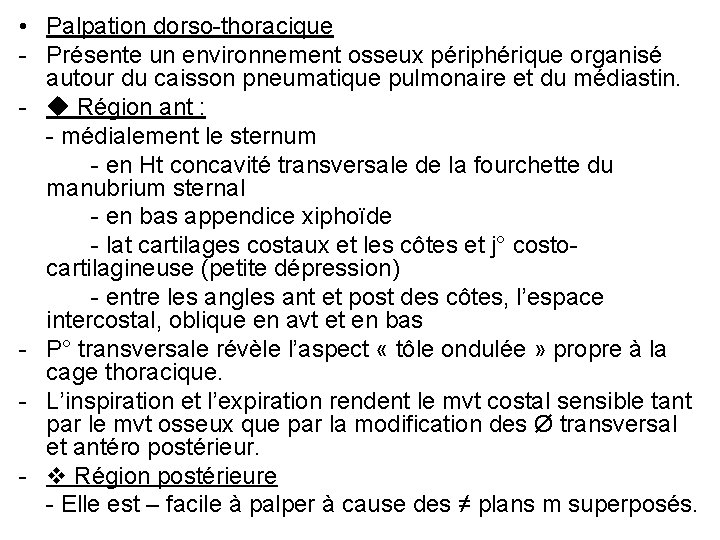  • Palpation dorso-thoracique - Présente un environnement osseux périphérique organisé autour du caisson