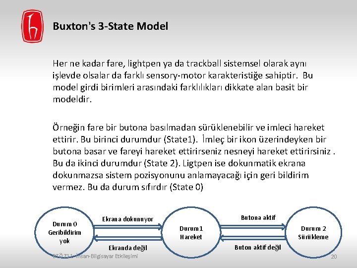 Buxton's 3 -State Model Her ne kadar fare, lightpen ya da trackball sistemsel olarak