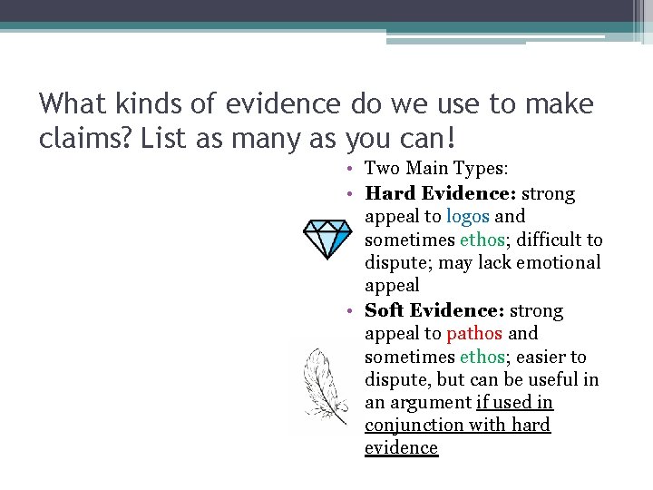 What kinds of evidence do we use to make claims? List as many as