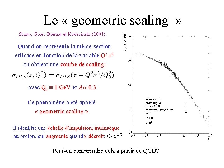 Le « geometric scaling » Stasto, Golec-Biernat et Kwiecinski (2001) Quand on représente la