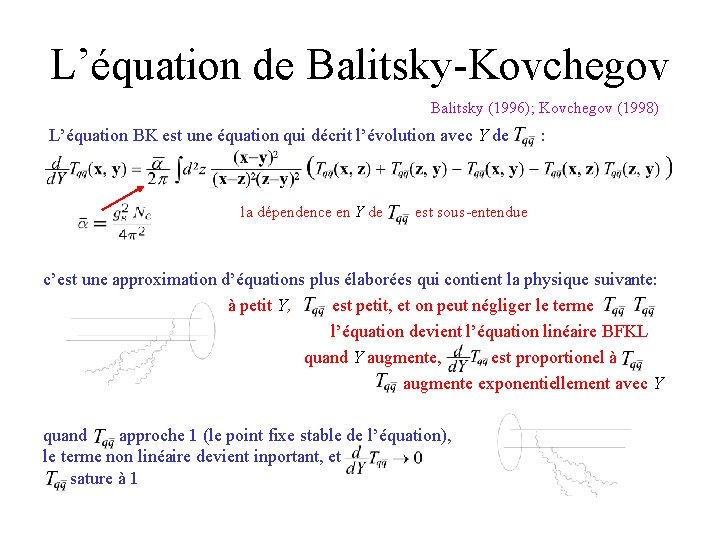 L’équation de Balitsky-Kovchegov Balitsky (1996); Kovchegov (1998) L’équation BK est une équation qui décrit