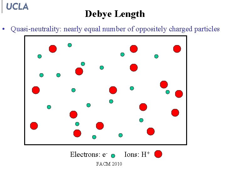 Debye Length • Quasi-neutrality: nearly equal number of oppositely charged particles Electrons: e. FACM