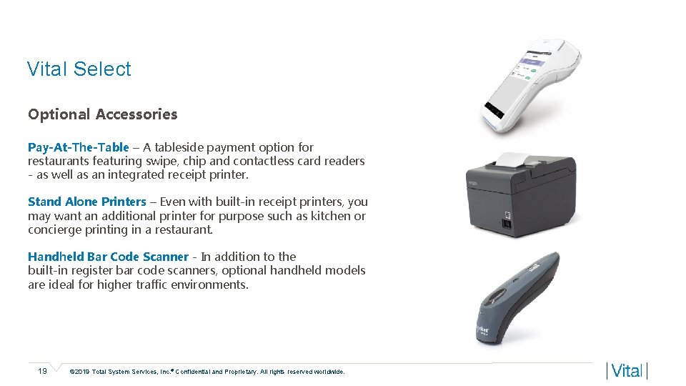 Vital Select Optional Accessories Pay-At-The-Table – A tableside payment option for restaurants featuring swipe,